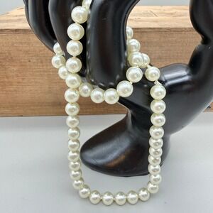 Vintage Majorica Spain Pearl Necklace 7mm 18" Double Knotted Gold Tone Clasp